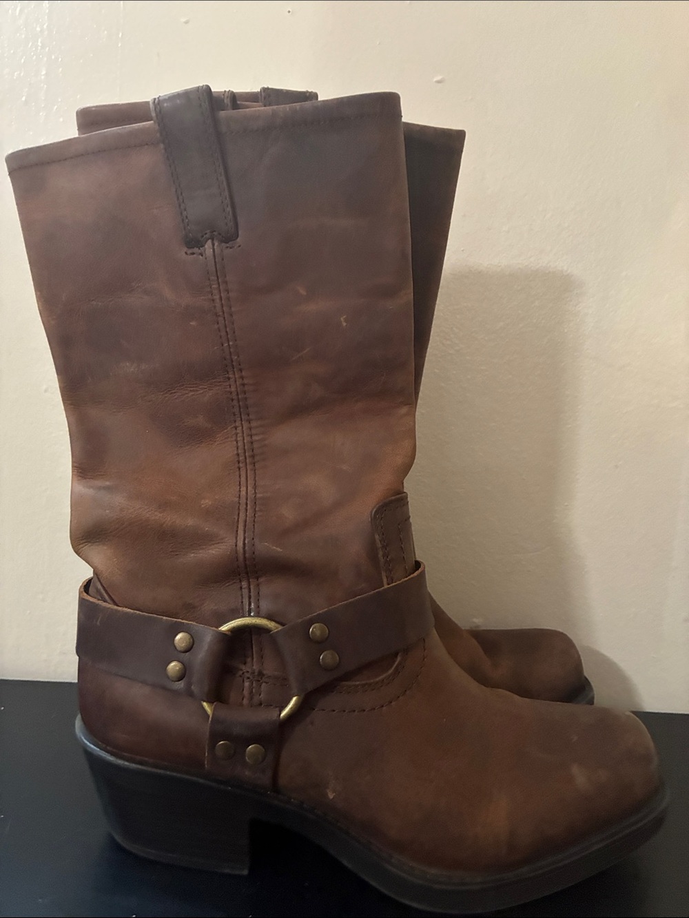 Mossimo Supply Co. Brown Leather Harness Heeled Boots size 8.5